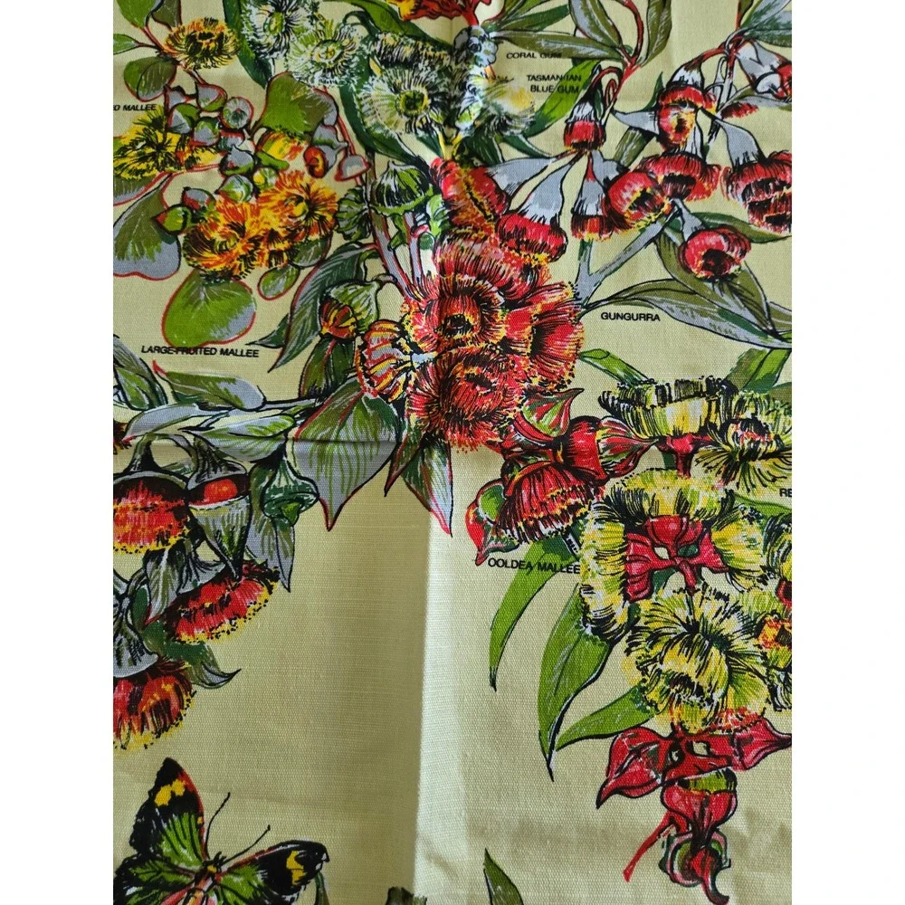 Vintage Ross Australias Eucalypts Tea Towel Linen Cotton Botanical Butterfly